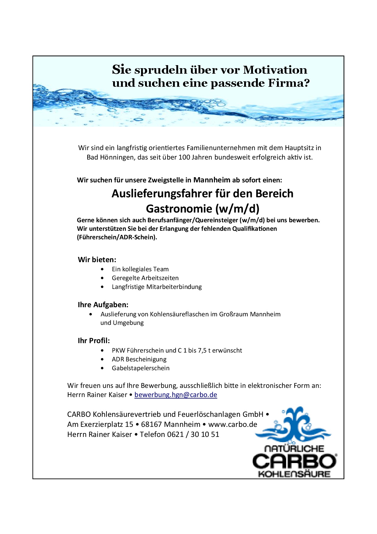 Auslieferungsfahrer (m/w) im Raum Mannheim FS C1