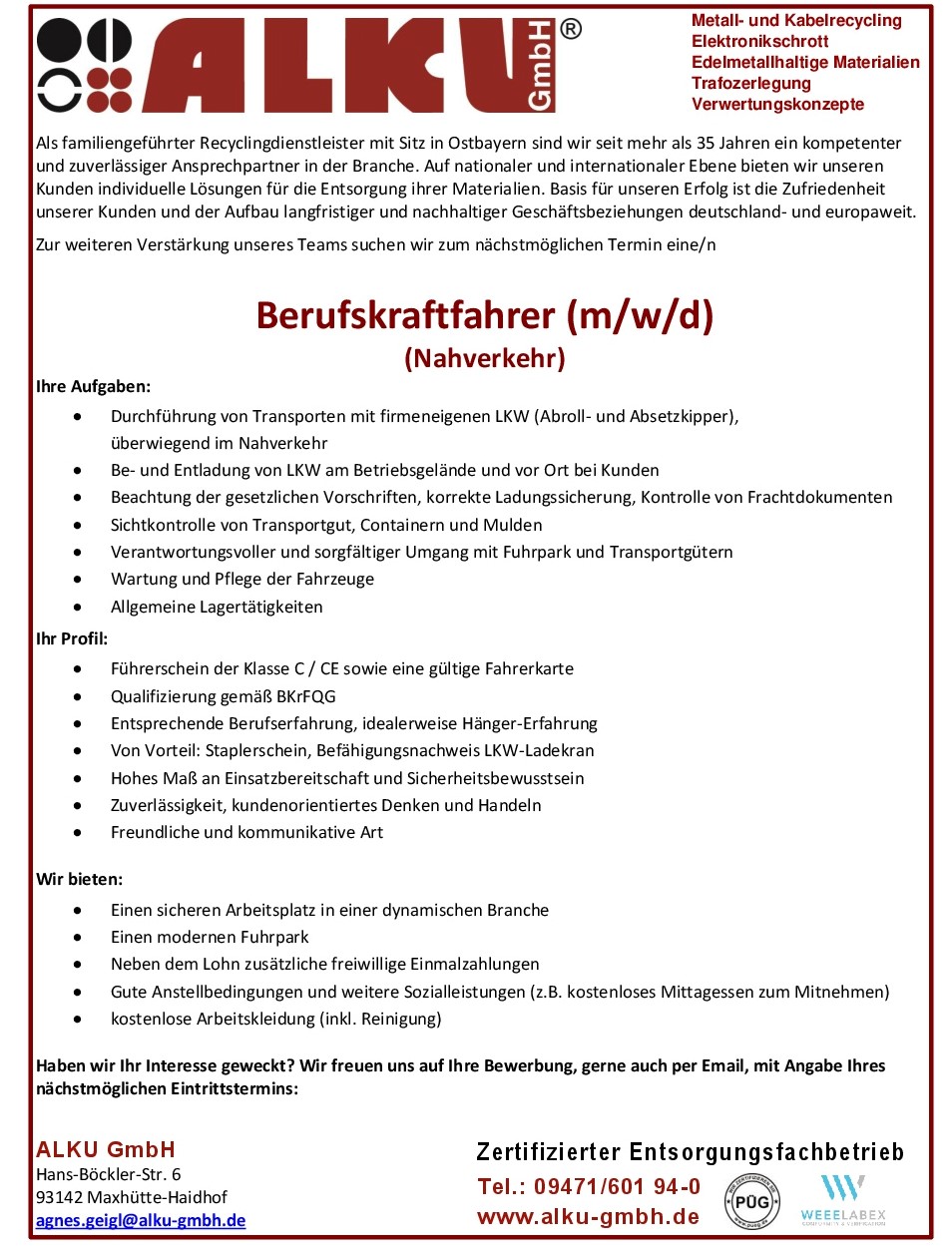 Berufskraftfahrer (m/w/d) im Nahverkehr gesucht